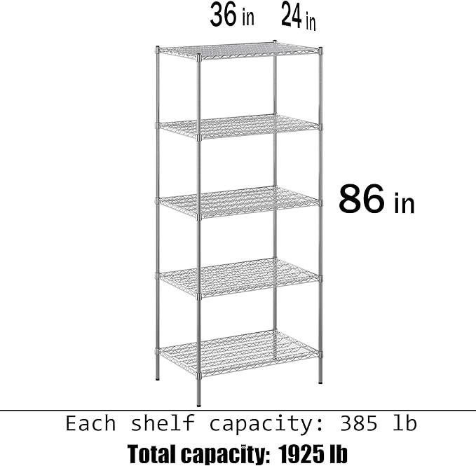 Regal Altair 24" Deep x 36" Wide x 86" Height Wire Shelving Kit | 5-Tier | NSF Commercial Storage Rack Unit