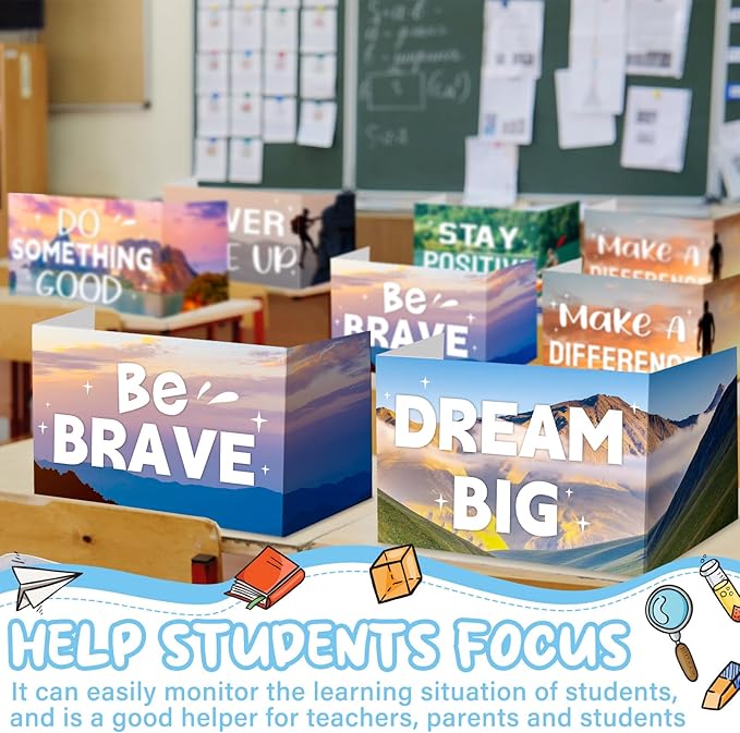 Honoson 24 Pcs Bulk Inspirational Privacy Folders for Students Cardboard Test Privacy Boards Motivational Words Desk Dividers Shield for Classroom School Study Supplies, 6 Styles(Scene)