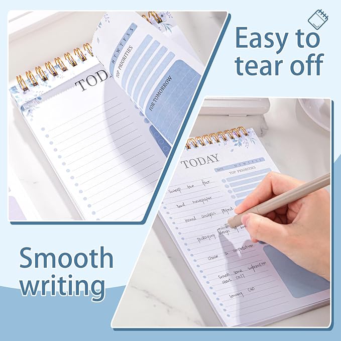 Thboxes 2 Packs To Do List Notepad, Totally 208 Pages To Do List Notebook A5 Undated Daily Planner Notepad with Transparent Cover and Task Checklist Home Office School Supplies, Purple & Blue