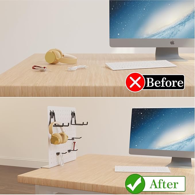 Henitol Clamp-on Desk Pegboard,Desk Side Storage,Steel Privacy Panel,No Drill Side Desk Organizer with Pen Holder,Table Side Organizer Laptop Holder for Office and Home (White)