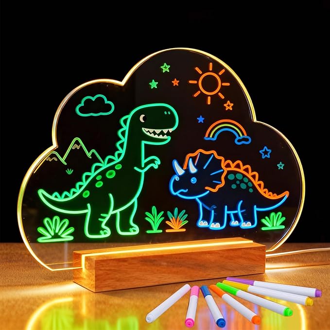 SetGame LED Note Board with 7 Colors Pen, Art Creative Light Up Dry Erase Board, Glowing Night Light Neon Message Bulletin Board Sign with Stand, LED Writing & Drawing Boards for Kids & Adults