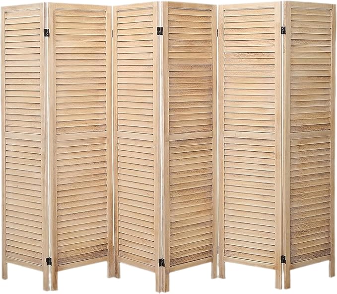 6 Panel Room Dividers and Folding Privacy Screens, Divider for Room Separation, Wood Louvered Divider Wall, Wooden Partition for Home Office Bedroom (Natural)