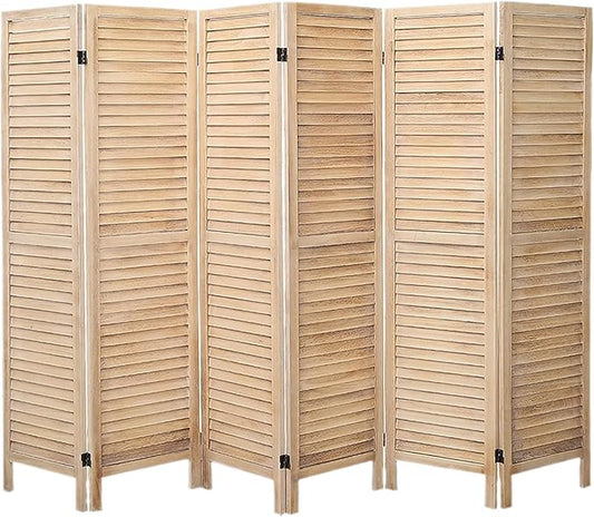 6 Panel Room Dividers and Folding Privacy Screens, Divider for Room Separation, Wood Louvered Divider Wall, Wooden Partition for Home Office Bedroom (Natural)