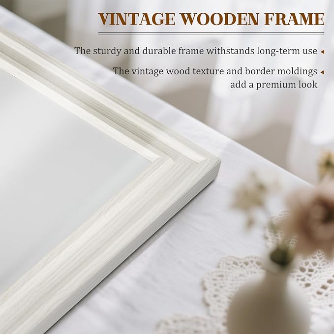 Large White Board for Wall, 36'' x 24'' Magnetic Dry Erase Board, Decorative Whiteboard, White Vintage Wooden Frame