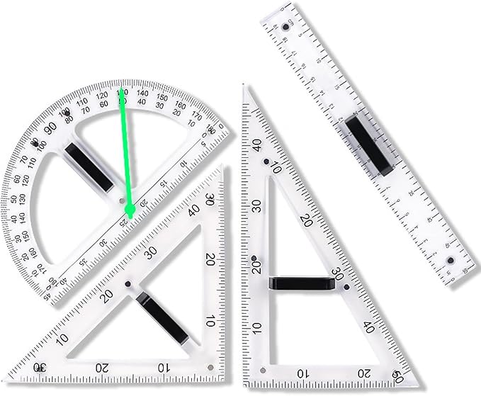 Magnetic Geometry Tool, Protractor, Triangle Rulers Easy Attachment Blackboard Measurement Kit, Teacher Board Protractor Multi-Purpose Kit Large (Transparent-4pc)