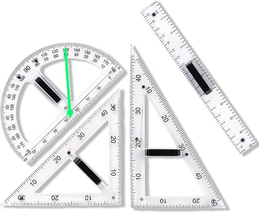 Magnetic Geometry Tool, Protractor, Triangle Rulers Easy Attachment Blackboard Measurement Kit, Teacher Board Protractor Multi-Purpose Kit Large (Transparent-4pc)