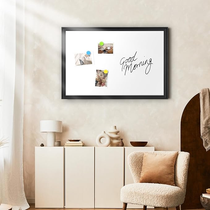 Large White Board for Wall, 36'' x 24'' Magnetic Dry Erase Board, Decorative Whiteboard, Black Vintage Wooden Frame