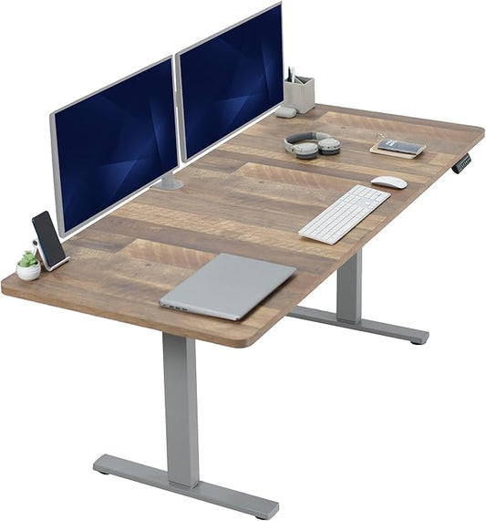 VIVO Electric 71 x 30 in Standing Desk, Memory Height Adjustment, 1B Series, Holds 220 lbs, Reclaimed Wood Top Gray Frame, DESK-KIT-1G7P