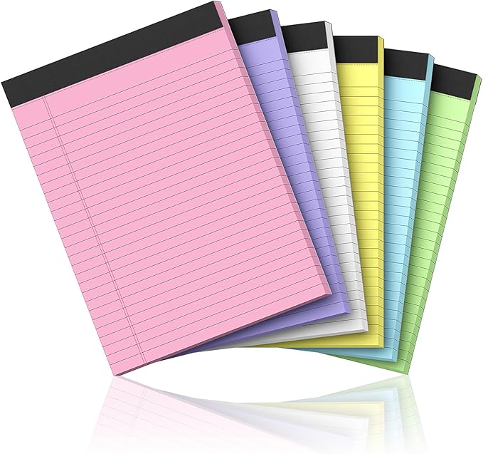 Nichela 6 Pack Legal Pads 8.5 x 11 Colored Note Pads 8.5 x 11 Pink Notepad Perforated Writing Pads 8.5 x 11 Lined Paper Pads of Paper Wide Ruled 30 Sheets Notebook To Do List for School, Office, Home