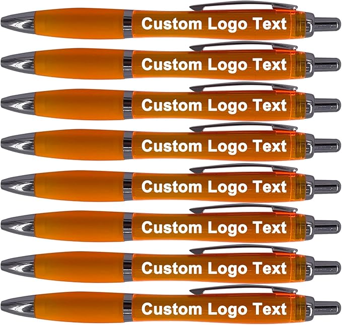 HEYZARDA Personalized Pens with Name Custom Text Logo Retractable Customized Ballpoint Pens for Church Office Business 50 Pcs, Orange