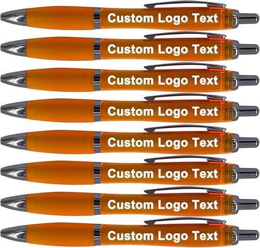 HEYZARDA Personalized Pens with Name Custom Text Logo Retractable Customized Ballpoint Pens for Church Office Business 50 Pcs, Orange