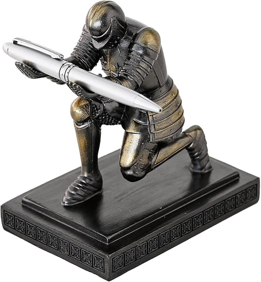 Amoysanli Executive Knight Pen Holder Decorative Resin Pen Holders For Desk Organizer Cool Ornament Gift For Office and Home (Iron)