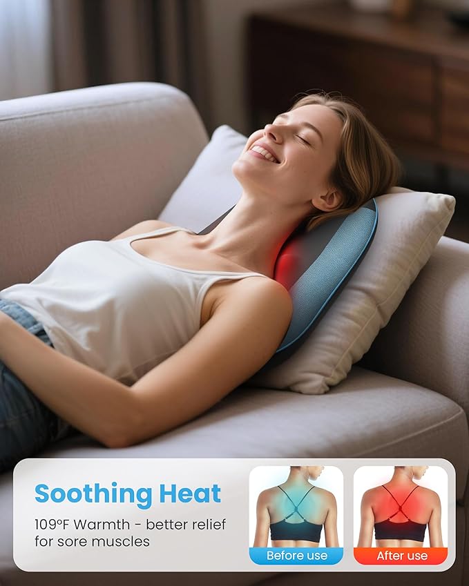 COMFIER Cordless Back Support Pillow for Office Chair, Lower Back Massager with Heat, Shiatsu Back Support Cushion, Rechargeable & Portable for Office, Home Use, Gift for Women
