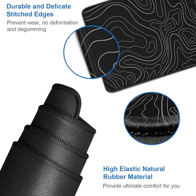 Large Extended Gaming Mouse Pad, 31.5x15.7 inch Computer Keyboard Mouse Mat, Water Resist Non-Slip Mousepad Rubber Base Long XXL Desk Mouse Pad for Gaming, Office & Home, Black White Lines