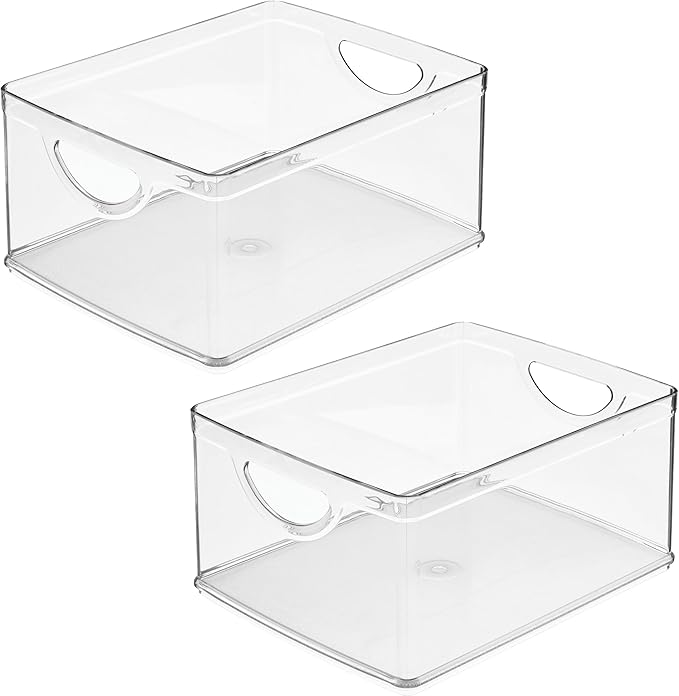 iDesign Pantry Storage Bins with Handles - Organizer Bins for Cabinets or Fridge - Set of 2 - Clear