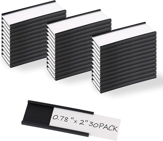 Realth C Channel Magnetic Label Holders 30 Pack 0.78" x 2" - Magnetic Signs for Shelving, Storage Bins, Classroom, Office, Library, Supermarket