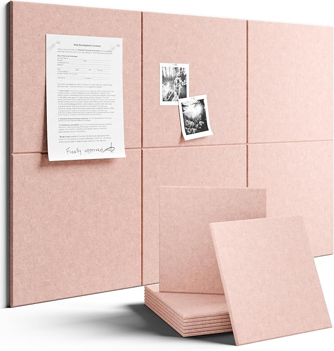 Fluxynara Large Felt Bulletin Board 36" x 24" Cork Board Alternative-6 Pack with 40 Safe Removable Adhesive Tabs, Cork Boards for Walls Cork Board for Home Office Classroom Pin Board - Coral