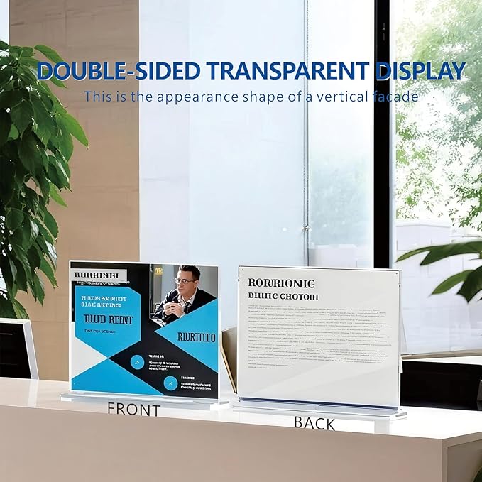 PUWTN Acrylic Sign Holder 6x4 - 6 Pack Clear Tabletop Sign Holder Horizontal Plastic Picture Frames, Double Sided T Shape Display Stand Vendor Booth Display Items for Store,Restaurants,Hotels,Office