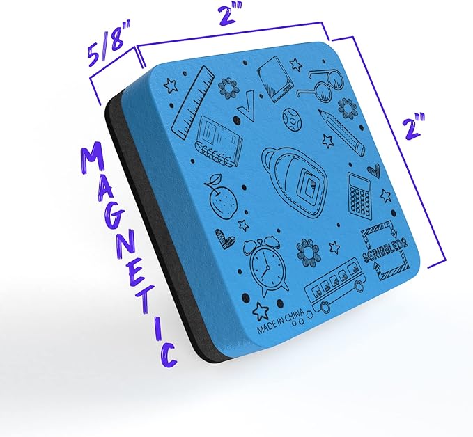 Scribbledo 6 Pack Magnetic Dry Erase Erasers - Assorted Colors, Magnetic, Smudge Free for Kids, Students, Classroom, Home, School, Office