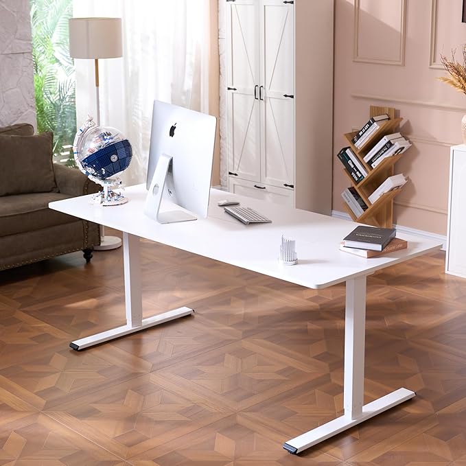FLEXISPOT 71x32 Inch Large Dual Motor Electric Standing Desk, White - Computer Desk with Memory Controller, Home Office Desk with Splice Board