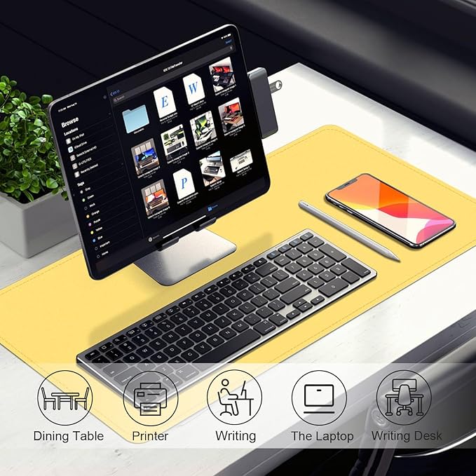 Leather Desk Pad Protector, 47.2'' x 23.6'', Suede Base Sewing Desk Blotter, Non-Slip Office Mat, Waterproof Writing Pad - Yellow