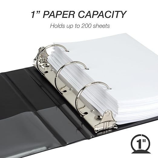 Samsill Economy 1 Inch Mini 3 Ring Binder, Made in The USA, Round Ring Binder, Non-Stick Customizable Cover, 1" View, 6-Pack, Black