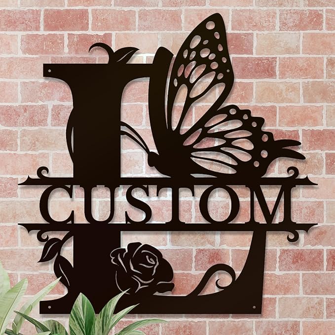Personalized Custom Letter Name metal Signs,Custom Black Letter Monogram Wall Art Decor,Metal Signs Plaques Outdoor wall Decorative Signage (L)
