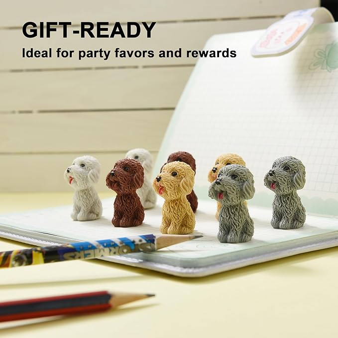 24Pcs Pencil Top Erasers for Kids, Dog Pencil Erasers Toppers Bulk, Cute Cap Erasers for Party Favors Classroom Rewards