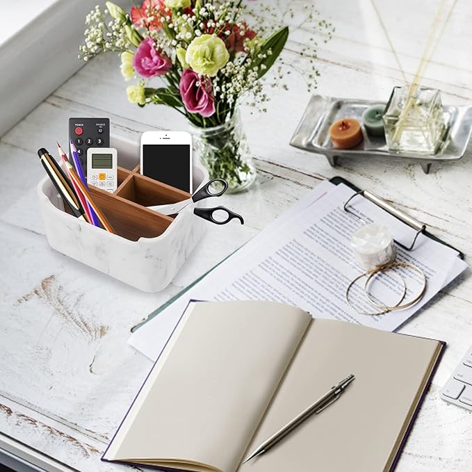 SZYRL Desk Organizers, Marble Remote Holders for Table, Modern Office Controller Pen Phone Holder Organizer, Stylish Caddy and Storage Accessories for Bedside Nightstand Desktop Coffee Table