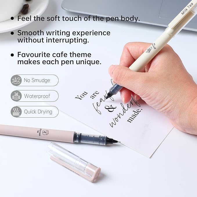FUNFULL 16pcs Quick Dry Coffee Ink Rollerball Pens, 0.5mm Fine Point Colored Ink Gel Rubber Finish Smooth Writing Pens, Gifts for Women, Students, Teachers, Employees