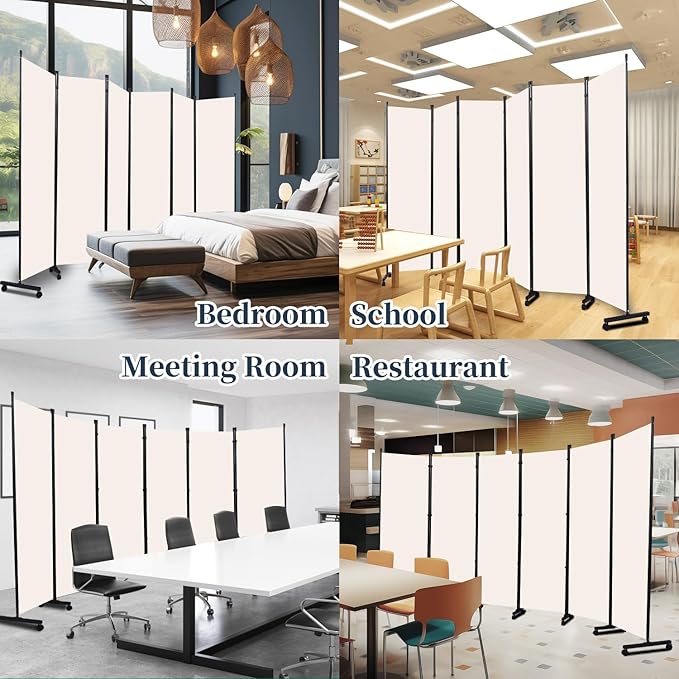 Room Divider Folding Privacy Screens with Lockable Wheels, 132'' Partition Room Dividers Freestanding Room Divider Fabric Panel for Room Separation, Wall Divider for Home Office Bedroom Dorm Decor