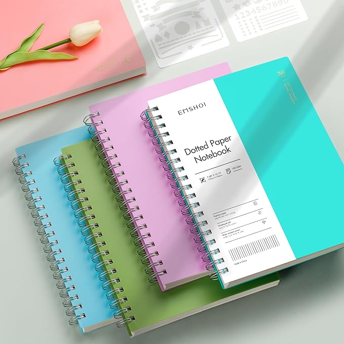 EMSHOI B5 Spiral Notebook Bullet Dotted journal, Large 7.48" X 10.15", 300 Pages/150 Sheets, 100gsm Dot Grid Paper, Waterproof Hardcover, for Office School Women Men Work Writing Notes-Pink