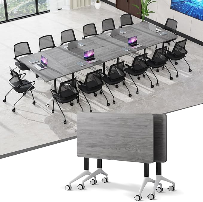 Conference Table,55.1''Folding Conference Room Table for 4-12 People,Mobile Flip Top MeetingTraining Table with Different Coulor and Styles for Offices, Classrooms,Meeting Room (2, 70.8''F)
