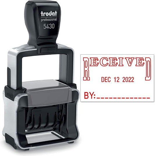 Trodat 5430 Professional Self-Inking Date Stamp with Received - Red Ink