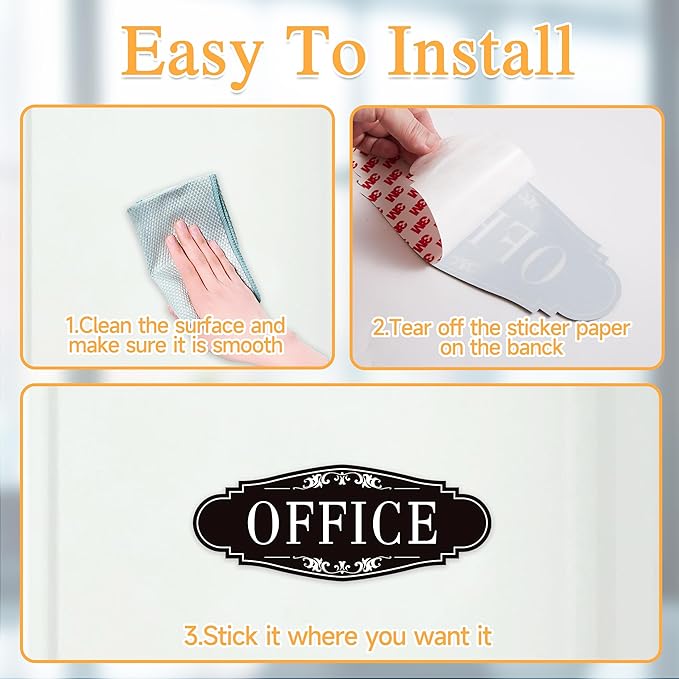 The Office Door Sign for Home and Business，Self-Adhesive Waterproof and Fade-Resistant Modern Office Sign Sticker for House，Business，Door, Window Black