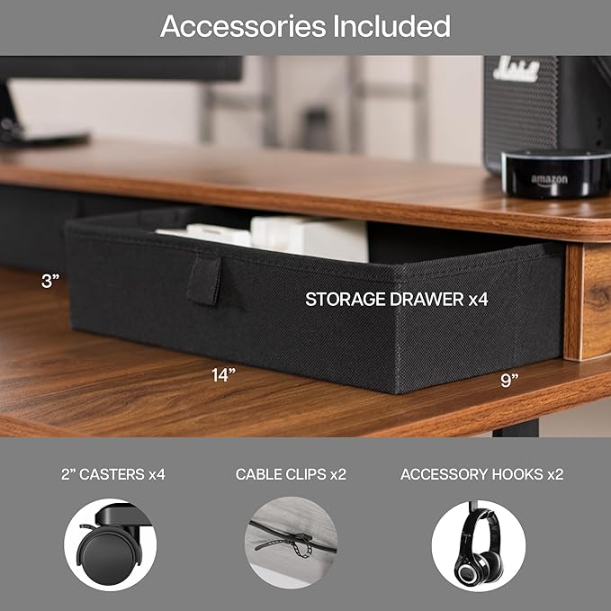 VIVO Electric 2-Tier Corner L-Shaped 63 x 55 inch Standing Desk, Height Adjustable, Memory Controller, Dark Walnut Top Black Frame, Black Drawers, DESK-E3CVD