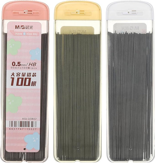 PATIKIL 300Pcs HB Mechanical Pencil Lead, 0.5mm Black Lead Refill Break Resistant Pencil Refills for Writing Office Supplies, White/Yellow/Pink