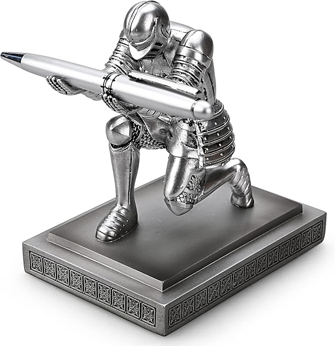 HDMbigmi Knight Pen Holder Pen Stand Desk Organizers and Accessories Resin Pencil Holder as Gift with a Fancy Pen for Office and Home Desk Organizer (Silver)