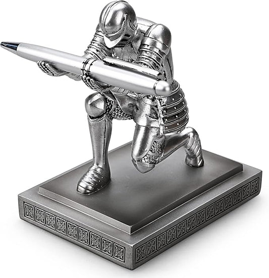 HDMbigmi Knight Pen Holder Pen Stand Desk Organizers and Accessories Resin Pencil Holder as Gift with a Fancy Pen for Office and Home Desk Organizer (Silver)