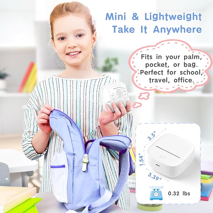 Gloryang JD-23 Sticker Printer, Mini Portable Thermal Printer Print Pod, Inkless Bluetooth Label Maker with Smart App for Phone & Tablet for Office & Home Use, 2 Rolls Sticker Paper, White