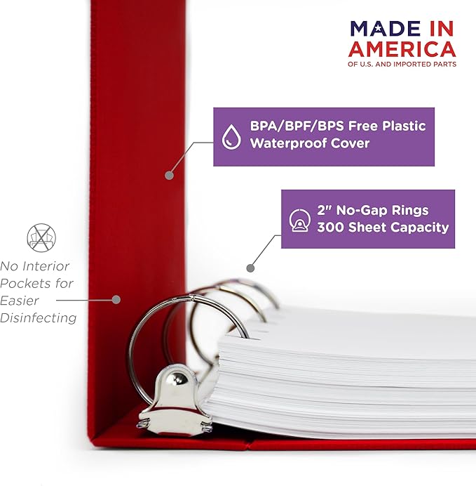 Carstens 2-Inch Heavy Duty Round Ring Binder for Narcotics Control Documents – Side Opening, Brick Red, Case of 16, Durable Plastic, No Pockets, Holds 300 Sheets, Made in USA (1770-3RCS)