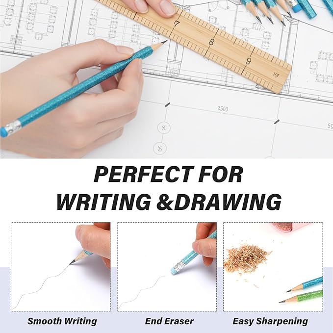 TecUnite 120 Pcs #2 HB Pencils with Eraser No 2 Unsharpened Wooden Hexagonal Pencils for Adults Gifts for School Exam art Learning Office Sketching(Glitter Series)
