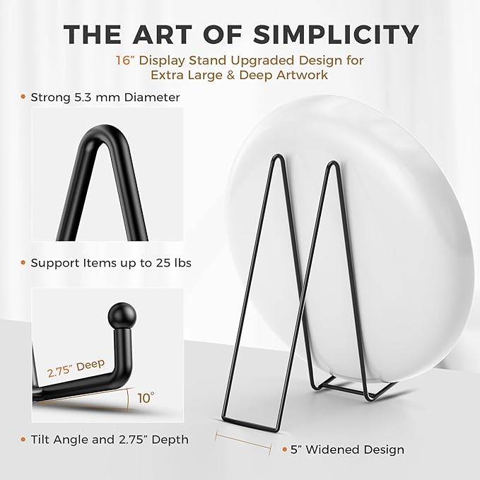 TR-LIFE 16 Inch Black Metal Plate Stand (3 Pack) - Heavy Duty Picture and Display Stand for Large Plates, Frames, Platters and Art