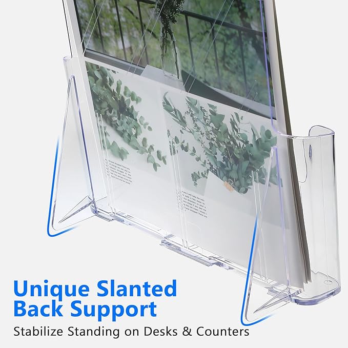 Argvey Acrylic Brochure Holder 8.5 x 11 inches, 2 Pack Clear Brochure Display Stand with Removable Divider for Trifold 4 Inches Wide Pamphlet, Plastic Flyer Holder for Magazine, Literature, Booklet