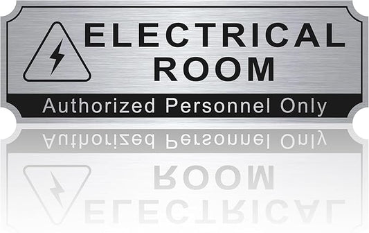 Electrical Room Sign for Business Door，Self-Adhesive Durable Brushed Silver Electric Closet Room Sticker for Home, UV and Weather Resistant Authorized Personnel Only Signs for Business ，Workplace