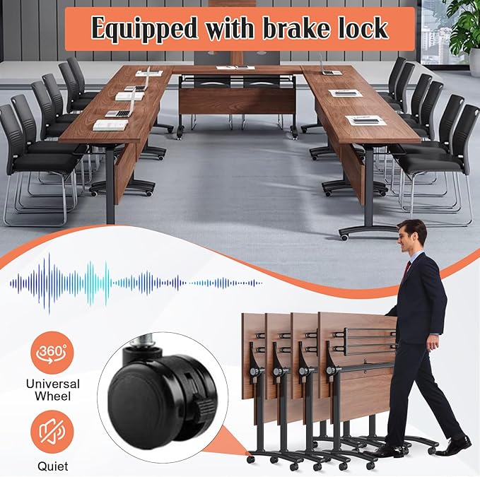 Conference Table,55.1''Folding Conference Room Table for 4-12 People,Mobile Flip Top MeetingTraining Table with Different Coulor and Styles for Offices, Classrooms,Meeting Room (4, 61''D)