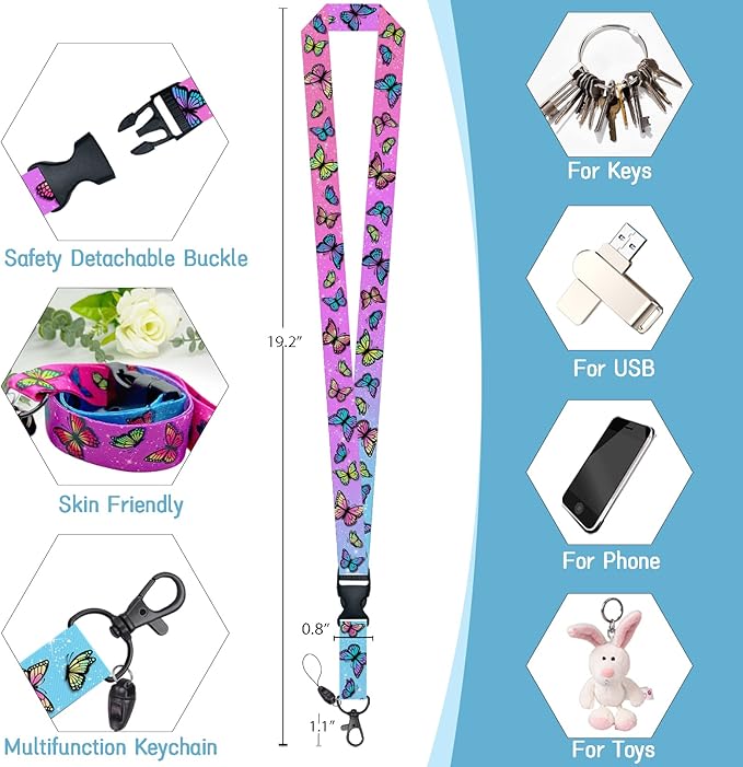 Lanyards for ID Badges Name Tags ID Card Holder, ID Badge Holder with Breakaway Lanyard, Cute Badge Reel Badge Clip Retractable, Women Teacher Nurse Student School Office Gift, Butterfly Design