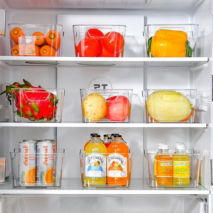 AntStep 12 Pack Clear Plastic Storage Bins, Pantry Organizers and Storage, Clear Pantry Organizer Bins, Plastic Containers with Handle for Kitchen,Freezer,Cabinet,Closet,Bathroom Under Sink Storage