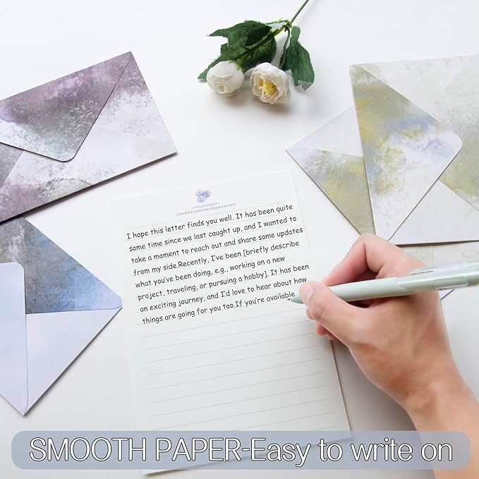 Tuhangcc Stationary Paper Set Minimalism - Hand Blended Colors, 12 Envelopes (4x6 in) & 24 Lined Paper for Wedding Love Letters, Invitations, Anniversaries (Cherry Blossom Mist)