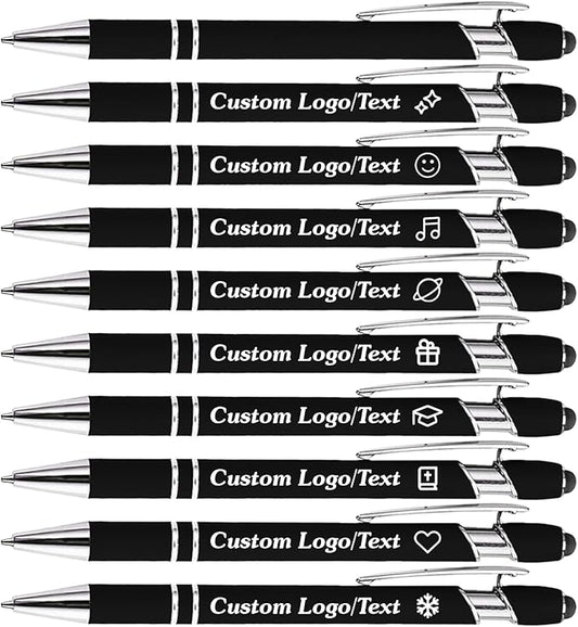 CRME Personalized Pens with Stylus Custom Pens in Bulk Customized Pen Engraved with Name Business Logo Multi Colors Ideal for School Supplies,Teacher Supplies,and Office Supplies Metal Material Black